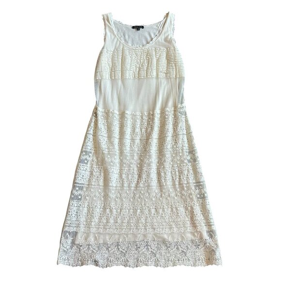 Massmio Dutti Cream Lace Dress Sleeveless Sheath Fit Ivory Stretch Size Medium - Picture 1 of 10